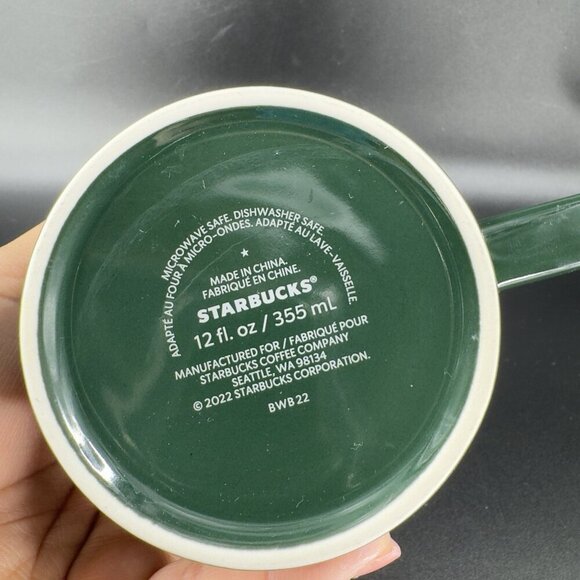 Starbucks Holiday Venetian Marble Forest Green Ceramic Coffee Mug 12oz Cup - Picture 3 of 11